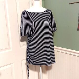 Thyme + Honey XL Navy Blue White Striped Batwing Sleeve Top